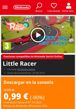 Little Racer Nintendo Switch por 0,99€.