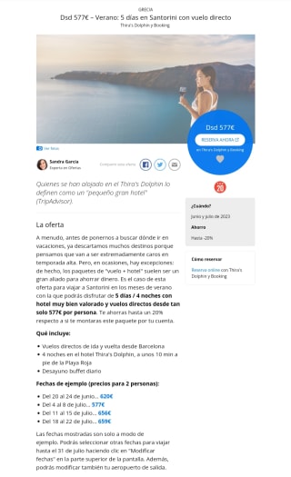 5 días en Santorini con vuelo directo y desayuno incluido