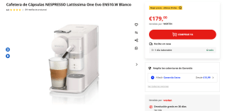 Cafetera de Cápsulas Nespresso Lattissima One Evo EN510.W por 179€