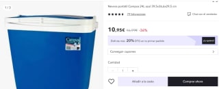 Nevera portátil rígida Campos 24L por 7.95€