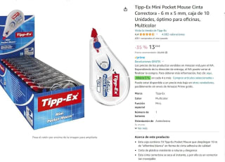Marca Tipp-Ex Mini Pocket Mouse Cinta Correctora - 6 m x 5 mm, caja de 10 Unidades por 13,28€
