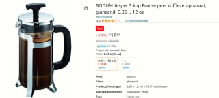BODUM Jesper Cafetière, 3 kops, 0.35 l voor €18,58 bij Amazon