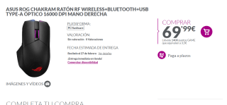 Asus Ratón Inalámbrico Gaming ROG Chakram por solo 69,99€