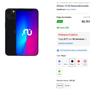 iPhone 13 5G 128GB Reacondicionado por $6,761 | Descuento Elektra