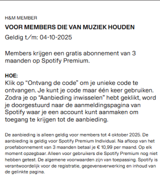 3 maanden Spotify Premium gratis voor nieuwe klanten via H&M
