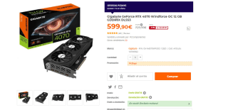 Tarjeta Gráfica Gigabyte GeForce RTX 4070 Windforce OC 12 GB GDDR6X DLSS3 por 599,90€