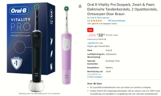 Oral-B Vitality 100 - Duo Zwart en Lila - Gift edition - Elektrische Tandenborstel voor €38,99 bij Amazon