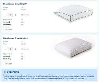 1+1 gratis op kussens bij Beddenreus