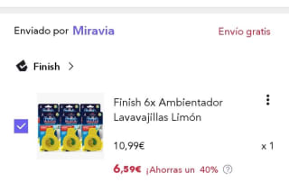 Pack de 6 × Finish Ambientador para Lavavajillas por 6,59€.