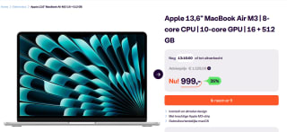 Apple MacBook Air (2024) - MXCU3N/A - 13.6 - M3 - 16 GB - 512 GB - voor €999 bij ibood