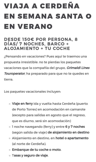 Cerdeña 8 días Ferry+Alojamiento +tu coche desde 150€ por persona.