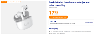 Fresh ’n Rebel draadloze oordopjes met noise cancelling voor €17,95 bij Action