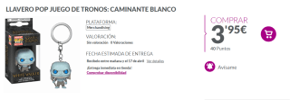 Llavero Funko pop llavero Caminante Blanco, juego de tronos por 3,95€