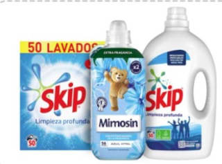 7€ dto Por compra superior a 20€ en selección de detergentes SKIP y suavizantes Mimosín