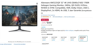 Alienware AW3225QF 32" 4K Ultra HD 240Hz Curved OLED Gaming monitor voor €849,96 bij Amazon