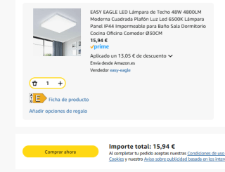 EASY EAGLE LED Lámpara de Techo 48W 4800LM Moderna Cuadrada Plafón Luz Led 6500K por 15,94€
