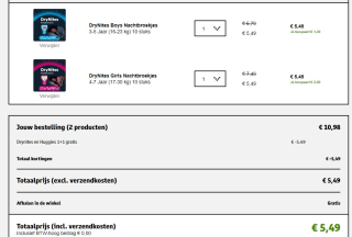 Drynites nachtbroekjes 1+1 gratis bij Kruidvat