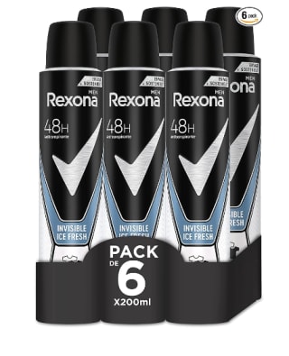 Pack 6 x 200ml de Rexona Invisible Desodorante Aerosol Antitranspirante para hombre Ice por 6.79€