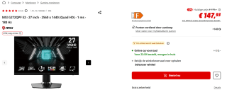 MSI G272QPF E2 Gaming monitor - 27" QHD voor €147,93 bij de Mediamarkt