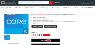 Processeur Intel Core i5-14400F (jusqu'à 4.7 GHz) à 113,84€