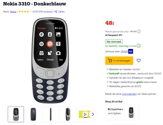 Nokia 3310 (donkerblauw) voor €48 bij Bol