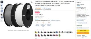 Creality 2-Pack filamento PLA 1.75mm 2KG por $568 | Amazon