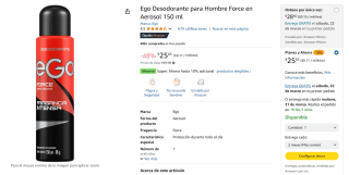 Desodorante Ego Force 150ml por $26 | Descuento Amazon