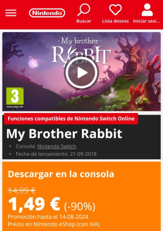 My Brother Rabbit Nintendo Switch por 1,49€.