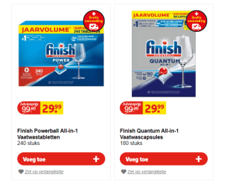Finish Quantum /Powerball All-in-1 Vaatwastabletten 240/180 stuks voor €29,99 bij Kruidvat