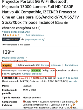 Proyector Portátil 5G WiFi Bluetooth por 82,99€