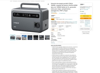 Generador CTECHi portátil 384Wh 600w de potencia por 169€