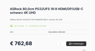 ASRock Phantom Gaming PGO32UFS Zwart voor €769,29 bij Caps