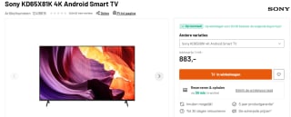 Sony KD65X81K 4K Android Smart TV voor €883 bij Kamera Express
