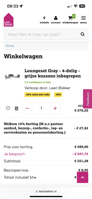 T/m zondag 49% korting op Loungeset Gray bij Leen Bakker
