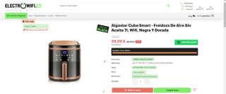 Freidora de aire sin aceite 7l marca aigostar cube smart , wifi, negra y dorada por 39€