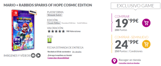 Videojuego Nintendo Mario + Rabbids Sparks of Hope Cosmic Edition por 19,90€