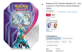 Pokémon - Scarlet & Violet - Paradox Destinies Tin - Iron Crown - Trading Cards voor €20,99 bij Amazon