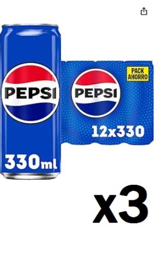 3 packs de 12 Latas de Pepsi por 13€
