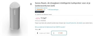 Sonos Roam bluetooth wit voor €114 bij Amazon