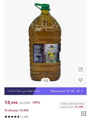 Marzoliva Aceite suave de Orujo 5 litros por 11,19€.
