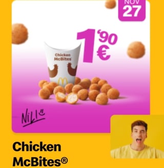 20 Chicken McBites por 1,90€ el 27/11