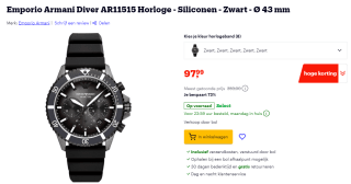 Emporio Armani Diver AR11515 horloge 43 mm voor €97,99 bij Bol