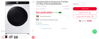Lavasecadora Samsung Frontal 12.5Kg por $11,639 | Sears