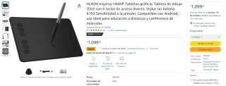Tablet de Dibujo HUION Inspiroy H640P por $699 en Amazon