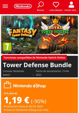 Tower Defense Bundle Nintendo Switch por 1,19€.