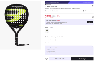 Pala de Padel Bullpadel Black Dragon 4.0 por 42.99€ (Cuenta Nueva 32.99€)