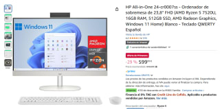 HP All-in-One 24-cr0007ss AMD Ryzen 5 7520U, 16GB RAM, 512GB SSD, AMD Radeon Graphics, Windows 11por 599,99€