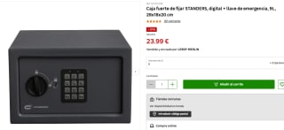 Caja fuerte de fijar STANDERS, digital + llave de emergencia, 9L por 23,99€
