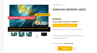 Samsung OLED S95F 83" Titanium, Zwart voor €3.899 na cashback via tvspecialisten