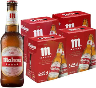 Pack 24 botellines Mahou 5 Estrellas Cerveza Especial Dorada Lager por 13,19€